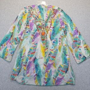 Shoreline Multicolor Feather Print Swimsuit Coverup